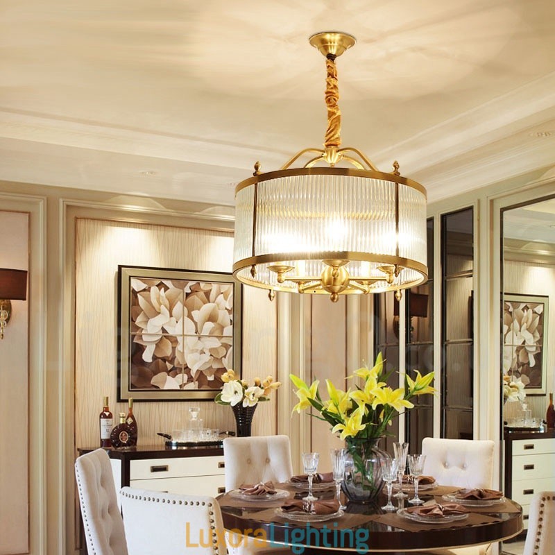 Designer Touch Decorative 5 Light Retro Rustic Luxury Brass Pendant Lamp Chandelier with Glass Shade