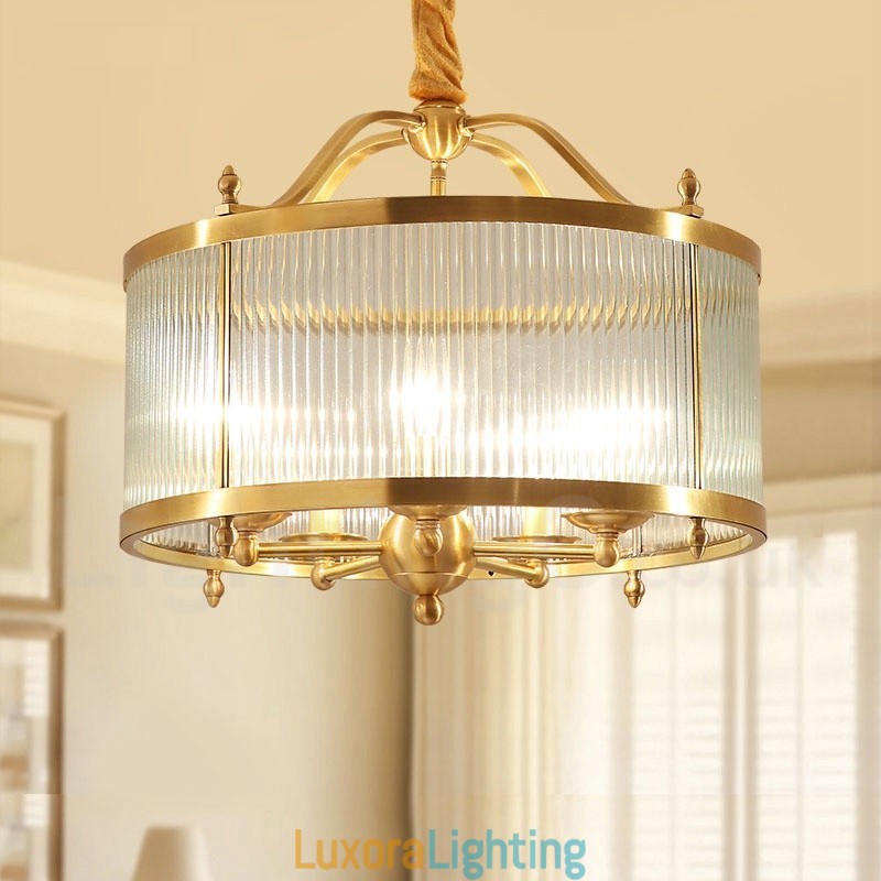 Designer Touch Decorative 5 Light Retro Rustic Luxury Brass Pendant Lamp Chandelier with Glass Shade