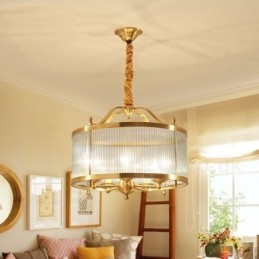 Designer Touch Decorative 5 Light Retro Rustic Luxury Brass Pendant Lamp Chandelier with Glass Shade
