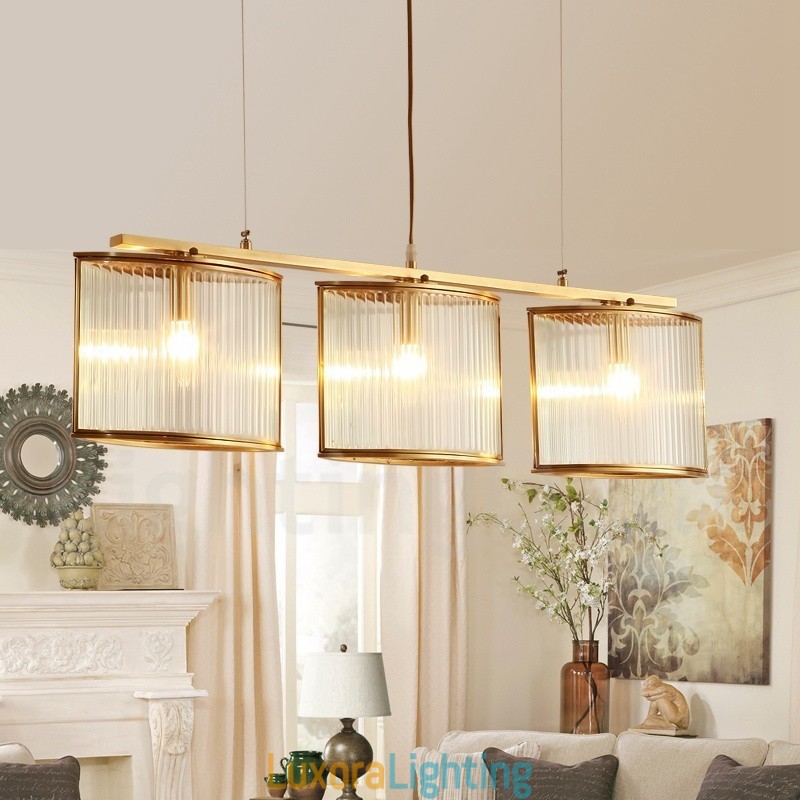 Designer Touch Decorative 3 Light Retro Rustic Luxury Brass Pendant Lamp Chandelier with Glass Shade