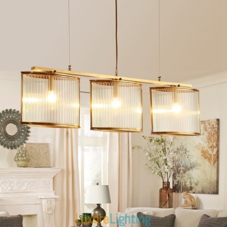 Designer Touch Decorative 3 Light Retro Rustic Luxury Brass Pendant Lamp Chandelier with Glass Shade