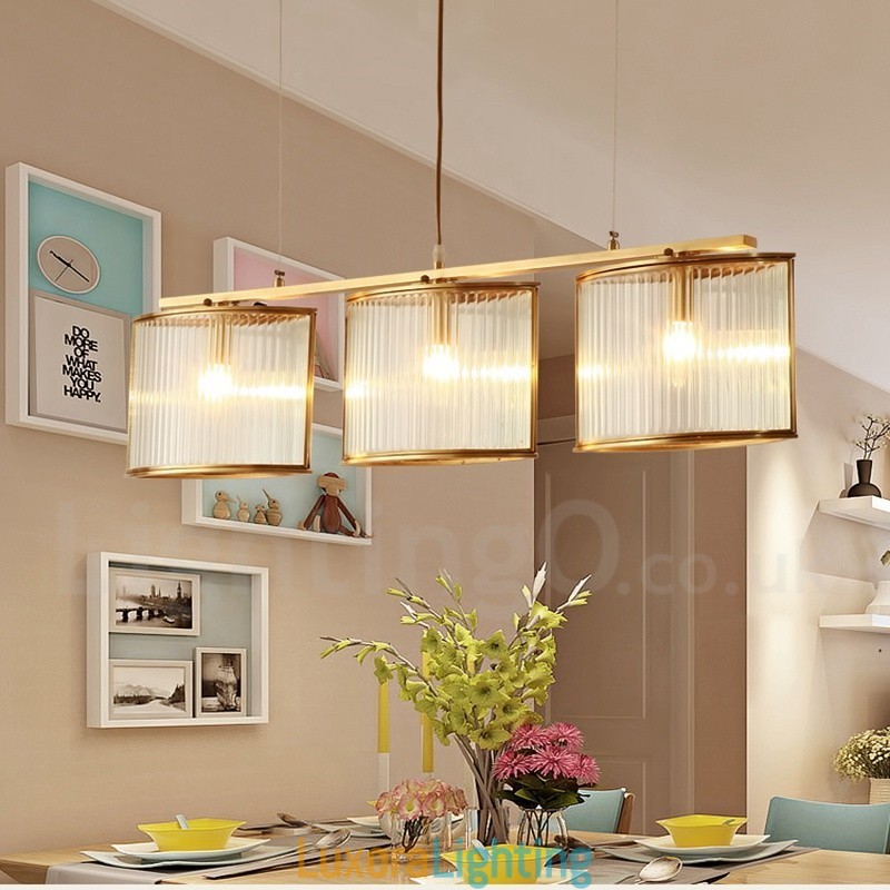 Designer Touch Decorative 3 Light Retro Rustic Luxury Brass Pendant Lamp Chandelier with Glass Shade
