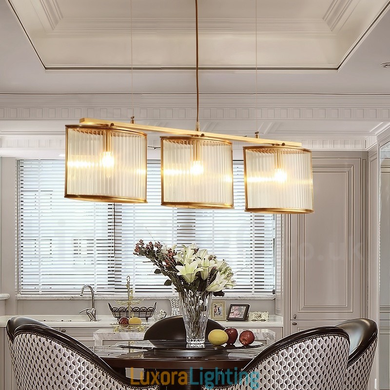 Designer Touch Decorative 3 Light Retro Rustic Luxury Brass Pendant Lamp Chandelier with Glass Shade