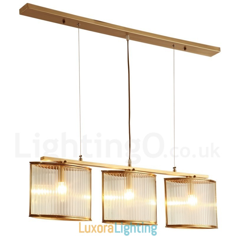 Designer Touch Decorative 3 Light Retro Rustic Luxury Brass Pendant Lamp Chandelier with Glass Shade