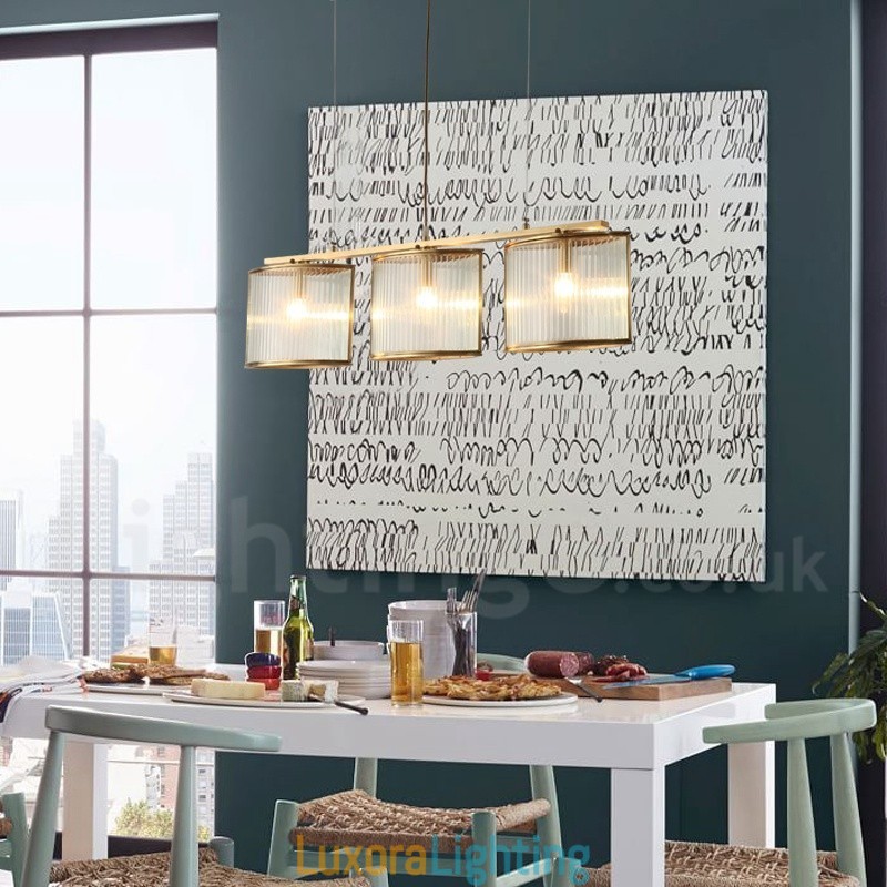 Designer Touch Decorative 3 Light Retro Rustic Luxury Brass Pendant Lamp Chandelier with Glass Shade