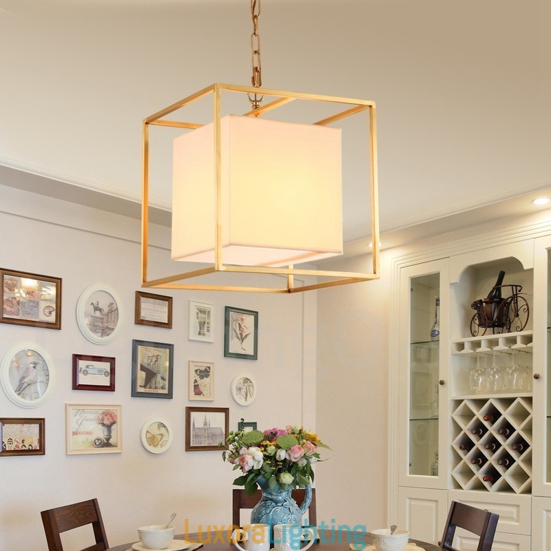 Designer Touch Decorative 1 Light Retro Rustic Luxury Brass Pendant Lamp Chandelier with Fabric Shade