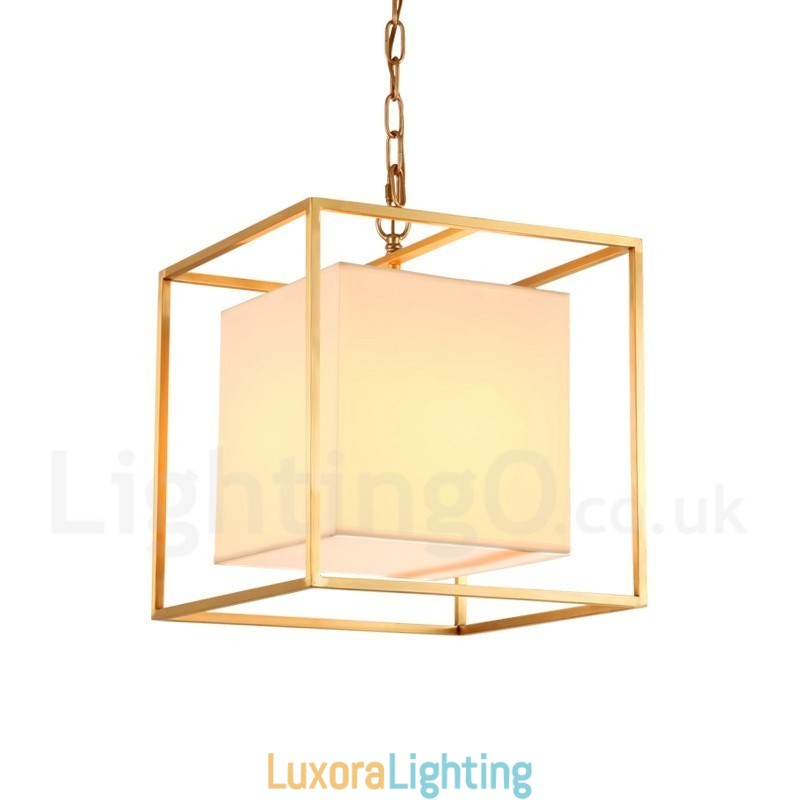Designer Touch Decorative 1 Light Retro Rustic Luxury Brass Pendant Lamp Chandelier with Fabric Shade