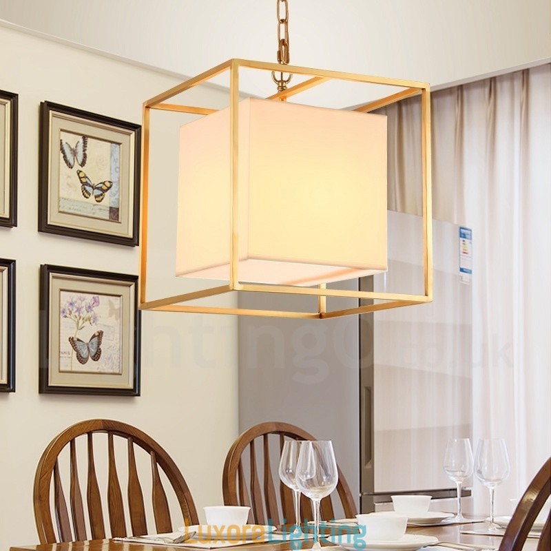 Designer Touch Decorative 1 Light Retro Rustic Luxury Brass Pendant Lamp Chandelier with Fabric Shade