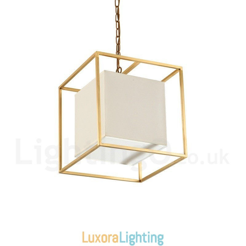 Designer Touch Decorative 1 Light Retro Rustic Luxury Brass Pendant Lamp Chandelier with Fabric Shade
