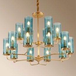 Designer Touch Decorative 16 Light Retro Rustic Luxury Brass Pendant Lamp Chandelier with Glass Shade