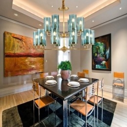 Designer Touch Decorative 16 Light Retro Rustic Luxury Brass Pendant Lamp Chandelier with Glass Shade