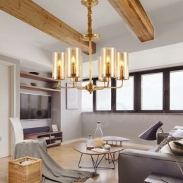 Designer Touch Decorative 6 Light Retro Rustic Luxury Brass Pendant Lamp Chandelier with Glass Shade