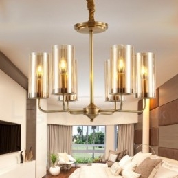 Designer Touch Decorative 6 Light Retro Rustic Luxury Brass Pendant Lamp Chandelier with Glass Shade