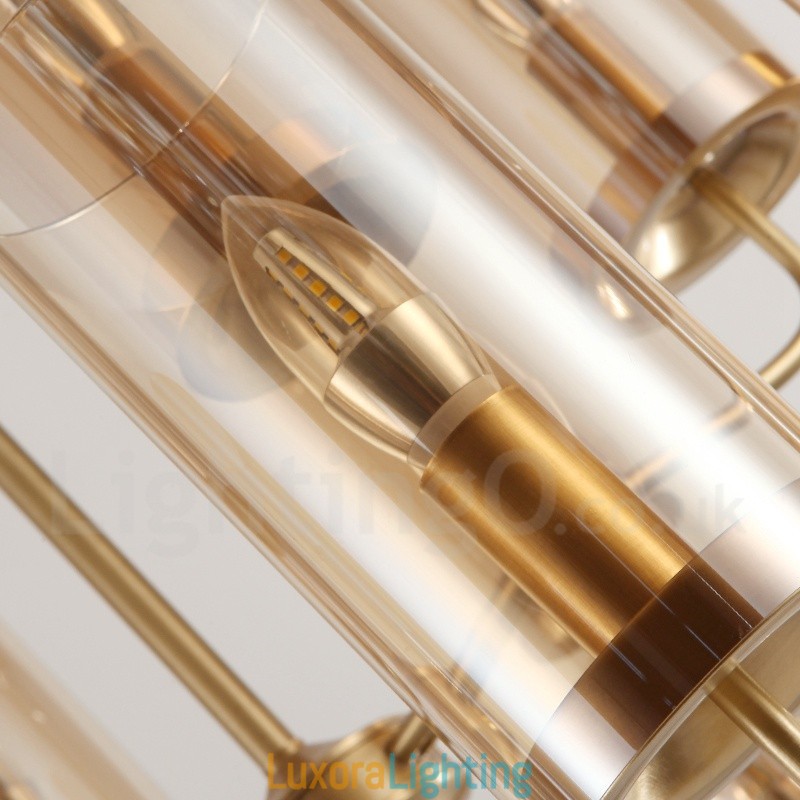 Designer Touch Decorative 6 Light Retro Rustic Luxury Brass Pendant Lamp Chandelier with Glass Shade