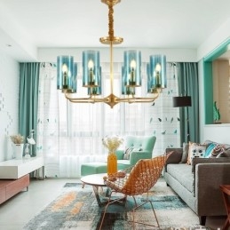 Designer Touch Decorative 8 Light Retro Rustic Luxury Brass Pendant Lamp Chandelier with Glass Shade