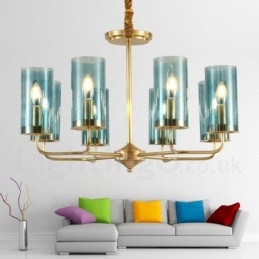 Designer Touch Decorative 8 Light Retro Rustic Luxury Brass Pendant Lamp Chandelier with Glass Shade