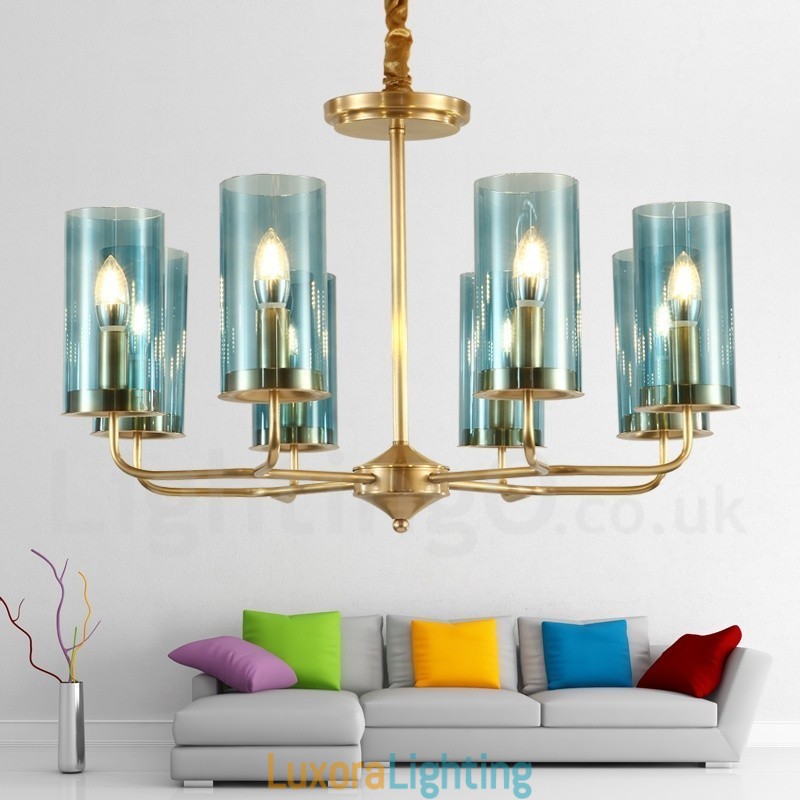 Designer Touch Decorative 8 Light Retro Rustic Luxury Brass Pendant Lamp Chandelier with Glass Shade