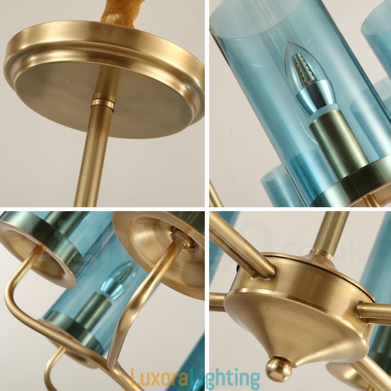Designer Touch Decorative 8 Light Retro Rustic Luxury Brass Pendant Lamp Chandelier with Glass Shade