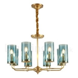Designer Touch Decorative 8 Light Retro Rustic Luxury Brass Pendant Lamp Chandelier with Glass Shade