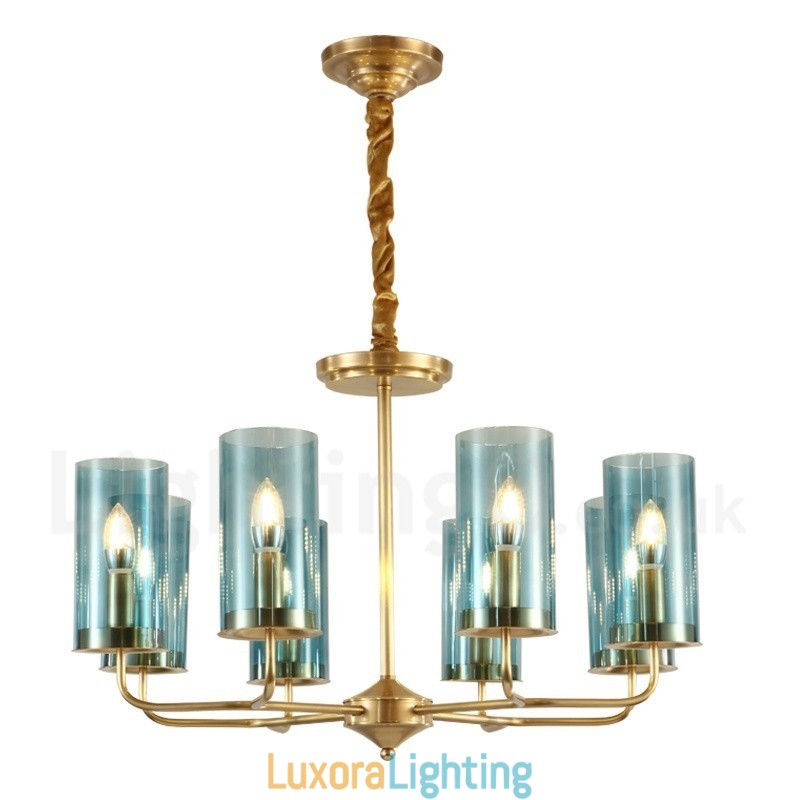 Designer Touch Decorative 8 Light Retro Rustic Luxury Brass Pendant Lamp Chandelier with Glass Shade