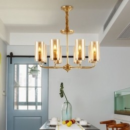 Designer Touch Decorative 8 Light Retro Rustic Luxury Brass Pendant Lamp Chandelier with Glass Shade