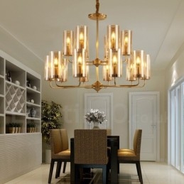 Designer Touch Decorative 16 Light Retro Rustic Luxury Brass Pendant Lamp Chandelier with Glass Shade