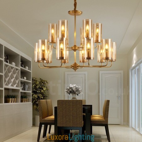 Designer Touch Decorative 16 Light Retro Rustic Luxury Brass Pendant Lamp Chandelier with Glass Shade