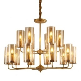 Designer Touch Decorative 16 Light Retro Rustic Luxury Brass Pendant Lamp Chandelier with Glass Shade