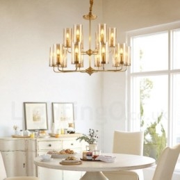 Designer Touch Decorative 16 Light Retro Rustic Luxury Brass Pendant Lamp Chandelier with Glass Shade
