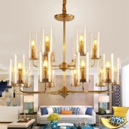Designer Touch Decorative 16 Light Retro Rustic Luxury Brass Pendant Lamp Chandelier with Glass Shade