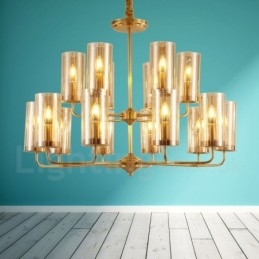 Designer Touch Decorative 16 Light Retro Rustic Luxury Brass Pendant Lamp Chandelier with Glass Shade