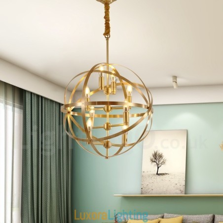 Designer Touch Decorative 8 Light Retro Rustic Luxury Brass Pendant Lamp Chandelier