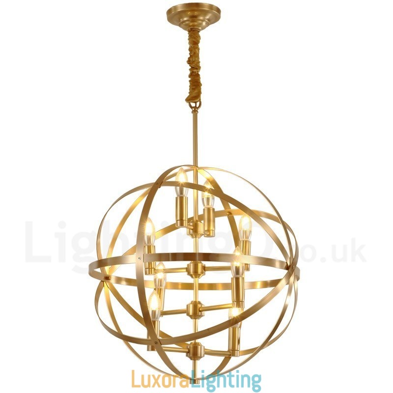 Designer Touch Decorative 8 Light Retro Rustic Luxury Brass Pendant Lamp Chandelier