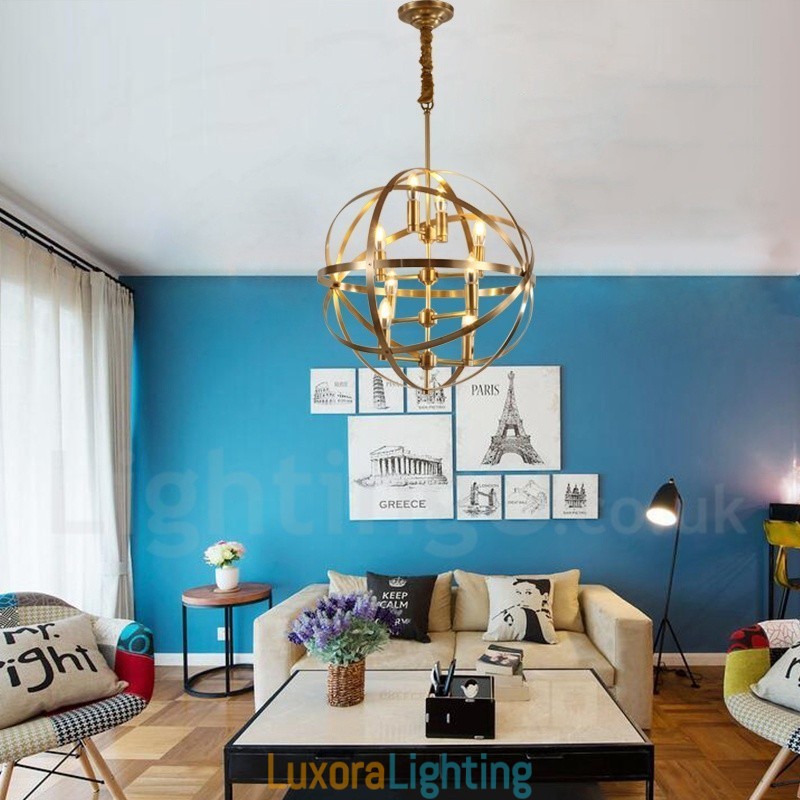Designer Touch Decorative 8 Light Retro Rustic Luxury Brass Pendant Lamp Chandelier
