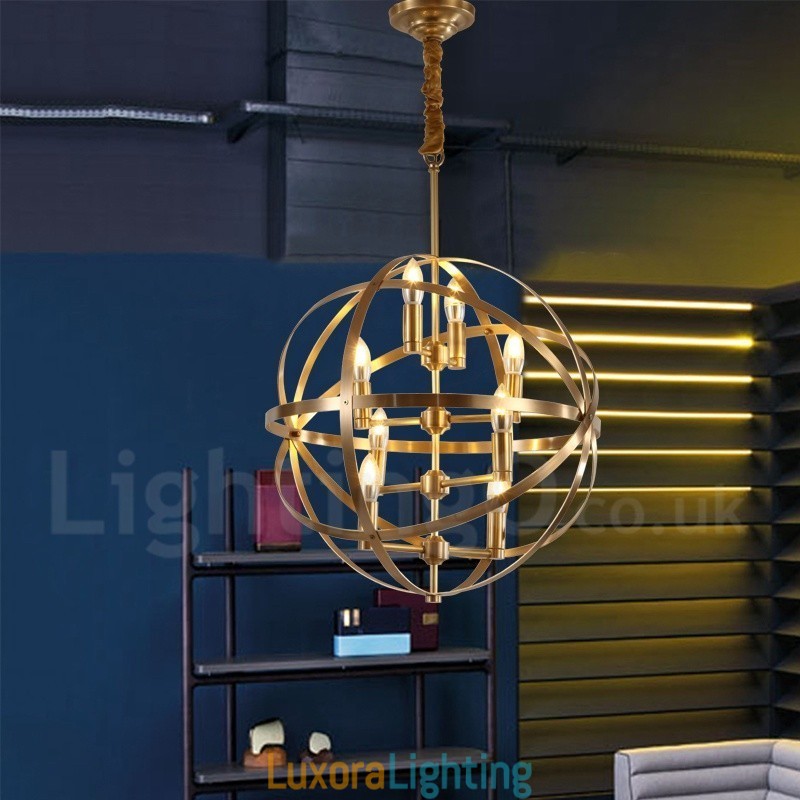 Designer Touch Decorative 8 Light Retro Rustic Luxury Brass Pendant Lamp Chandelier