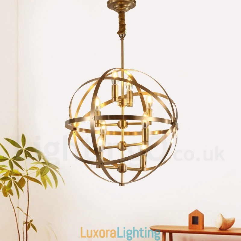 Designer Touch Decorative 8 Light Retro Rustic Luxury Brass Pendant Lamp Chandelier