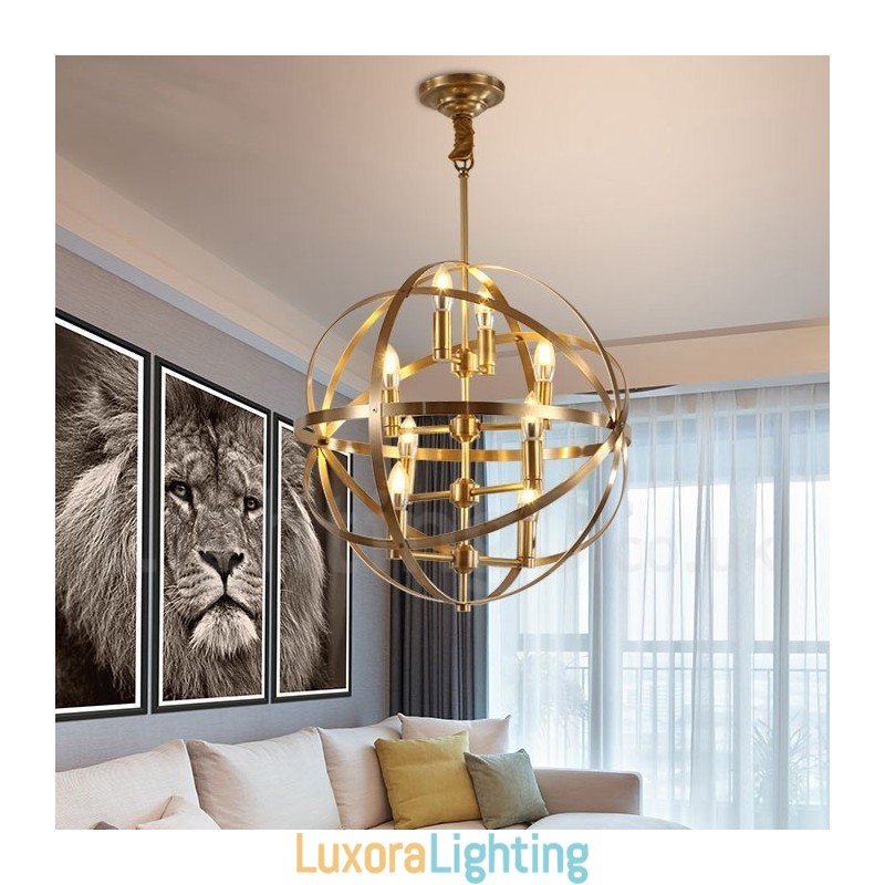 Designer Touch Decorative 8 Light Retro Rustic Luxury Brass Pendant Lamp Chandelier