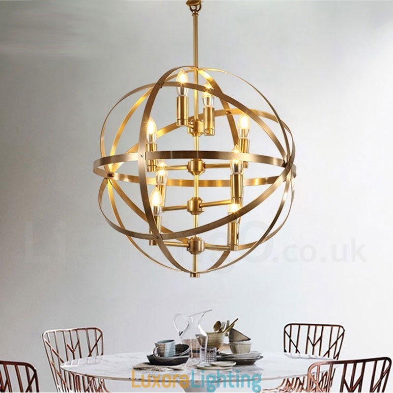 Designer Touch Decorative 8 Light Retro Rustic Luxury Brass Pendant Lamp Chandelier