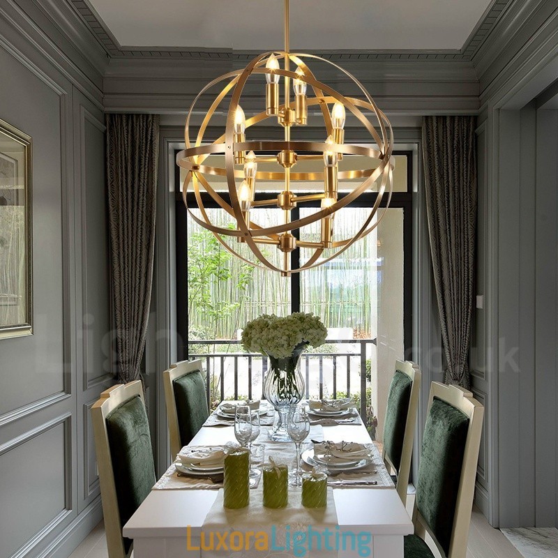 Designer Touch Decorative 8 Light Retro Rustic Luxury Brass Pendant Lamp Chandelier