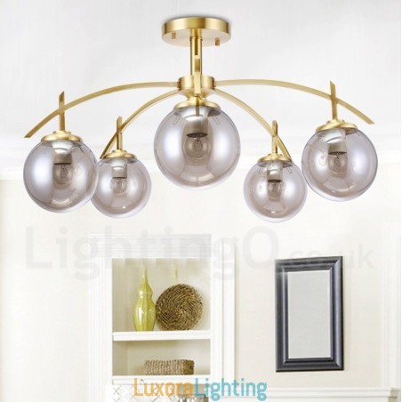 Designer Touch Decorative 8 Light Retro Rustic Luxury Brass Pendant Lamp Chandelier with Glass Shade