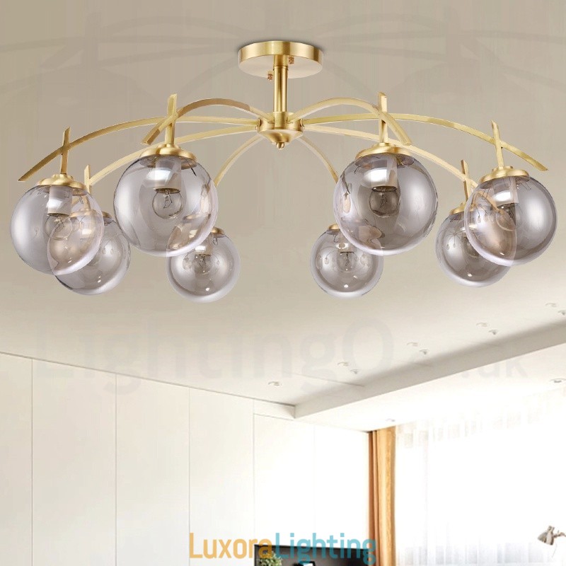 Designer Touch Decorative 8 Light Retro Rustic Luxury Brass Pendant Lamp Chandelier with Glass Shade