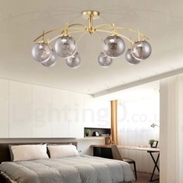 Designer Touch Decorative 8 Light Retro Rustic Luxury Brass Pendant Lamp Chandelier with Glass Shade