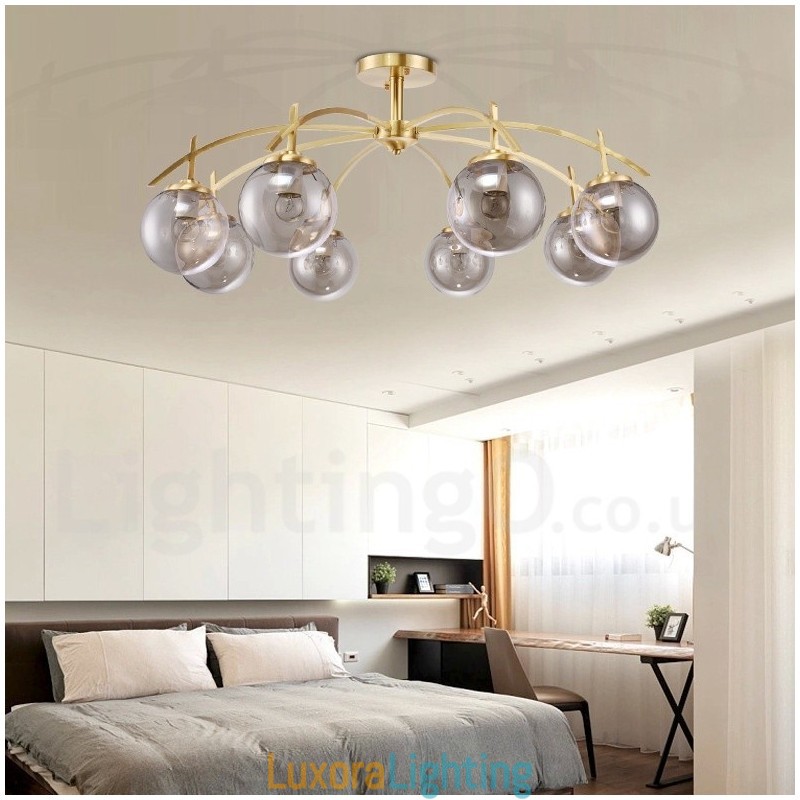 Designer Touch Decorative 8 Light Retro Rustic Luxury Brass Pendant Lamp Chandelier with Glass Shade