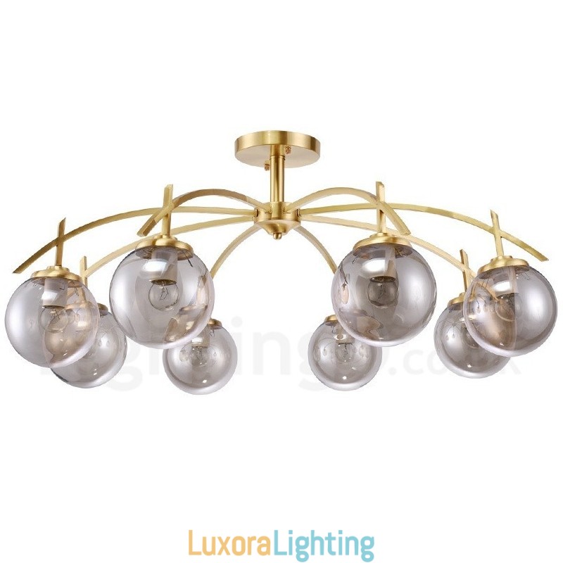 Designer Touch Decorative 8 Light Retro Rustic Luxury Brass Pendant Lamp Chandelier with Glass Shade