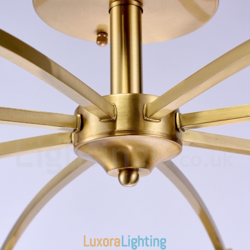 Designer Touch Decorative 8 Light Retro Rustic Luxury Brass Pendant Lamp Chandelier with Glass Shade