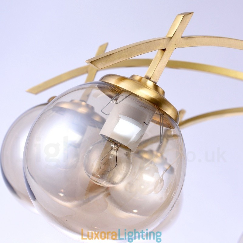 Designer Touch Decorative 8 Light Retro Rustic Luxury Brass Pendant Lamp Chandelier with Glass Shade