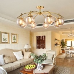 Designer Touch Decorative 8 Light Retro Rustic Luxury Brass Pendant Lamp Chandelier with Glass Shade