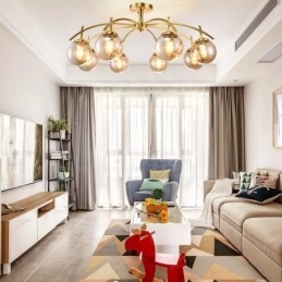 Designer Touch Decorative 8 Light Retro Rustic Luxury Brass Pendant Lamp Chandelier with Glass Shade