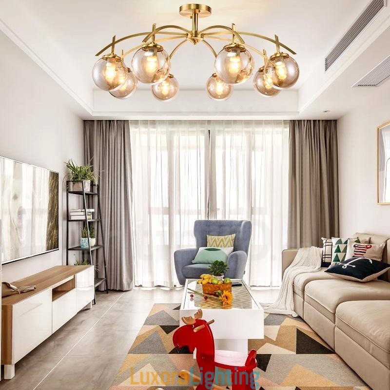 Designer Touch Decorative 8 Light Retro Rustic Luxury Brass Pendant Lamp Chandelier with Glass Shade