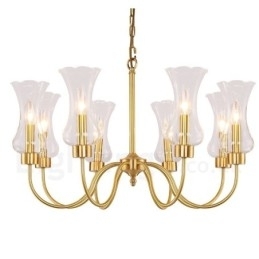 Designer Touch Decorative 8 Light Retro Rustic Luxury Brass Pendant Lamp Chandelier with Glass Shade